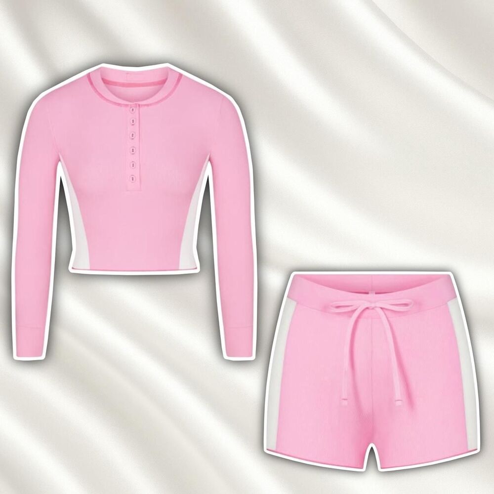 Skims Set Bubblegum ribbed henley